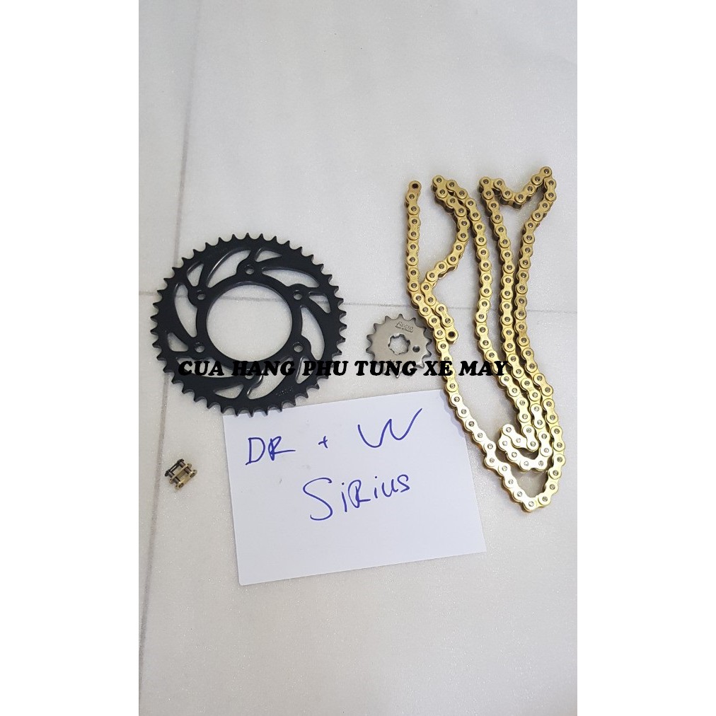 Trọn bộ sên nhông dĩa Recto xe Dream/ Wave/ Sirius ( sên vàng 9 li Mã Lai )