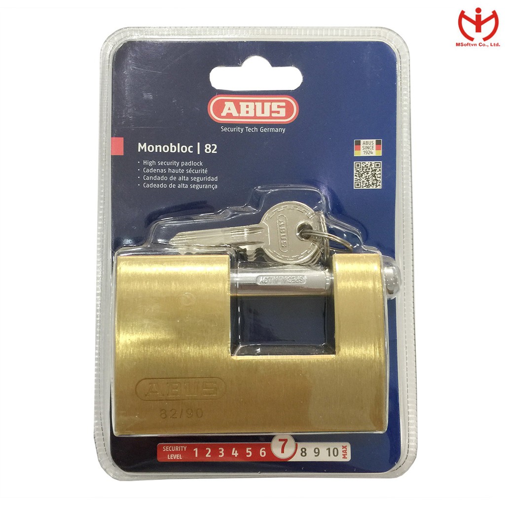 [Hỏa tốc HCM] Khóa cầu ngang ABUS 82/90 thân đồng rộng 90mm chìa răng cưa - MSOFT