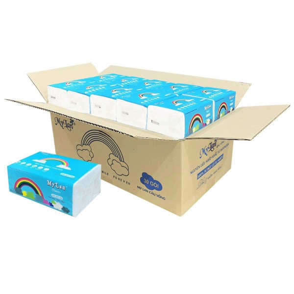 Thùng 30 gói giấy ăn Gấu trúc MyLan 300tờ với thiết kế 3 lớp thấm hút tuyệt đối