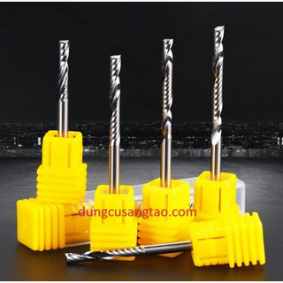 Dao phay CNC 1 me xoắn HuHao cốt 3mm 4mm (Dao phay cắt gỗ, nhựa, nhôm, kim loại mềm loại tốt)