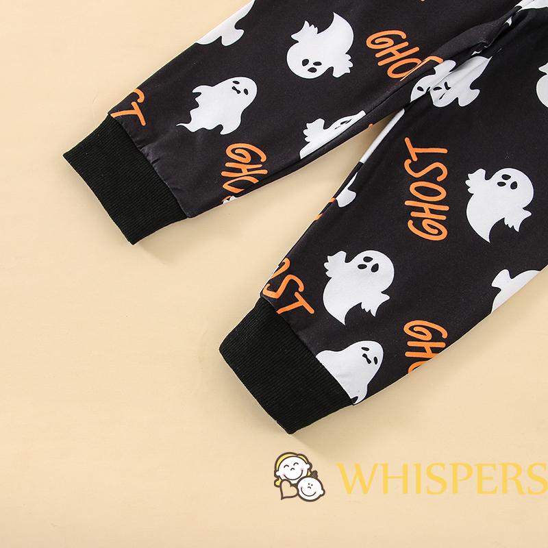 Set Đồ Halloween 2 Món Gồm Áo Cổ Thuyền Tay Dài In Hình Ma Và Quần Dài Dễ Thương Cho Bé