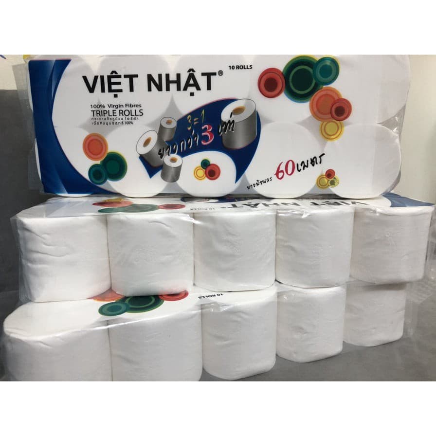 Giấy vệ sinh Việt Nhật 3 lớp siêu dai, 10 cuộn