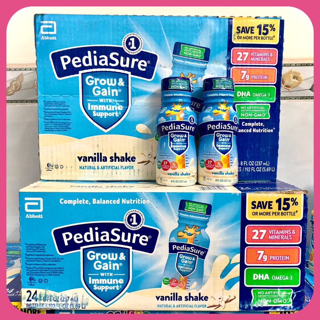 ❤ [Quận 3] [Date T2/2024] Thùng 24 chai sữa nước Pediasure Vani DHA Grow Gain 237ml Mỹ Vanilla Tăng cân nặng chiều cao