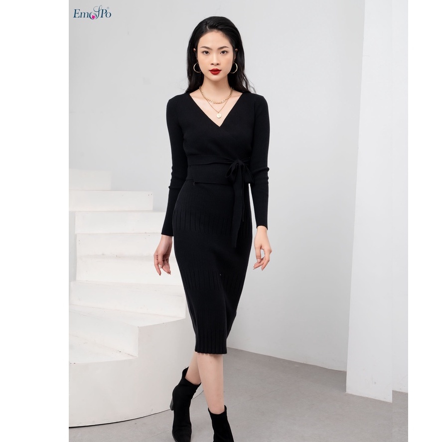 Set len công sở Emspo áo cổ V chân váy ôm BALL0056 BJ0056