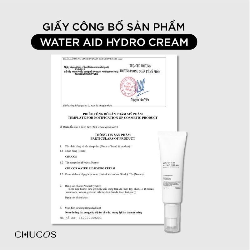 Kem cấp nước khóa ẩm Chucos WATER AID HYDRO CREAM 50g