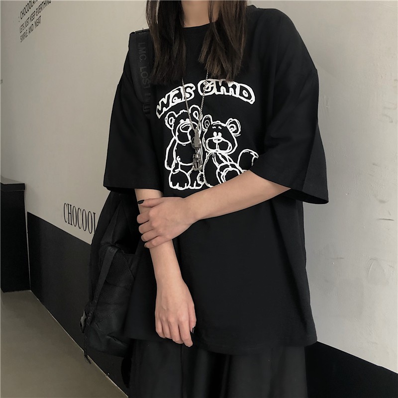 Áo thun tay lỡ form rộng - phông nam nữ cotton oversize - T shirt 2 chú gấu a - 2N Unisex