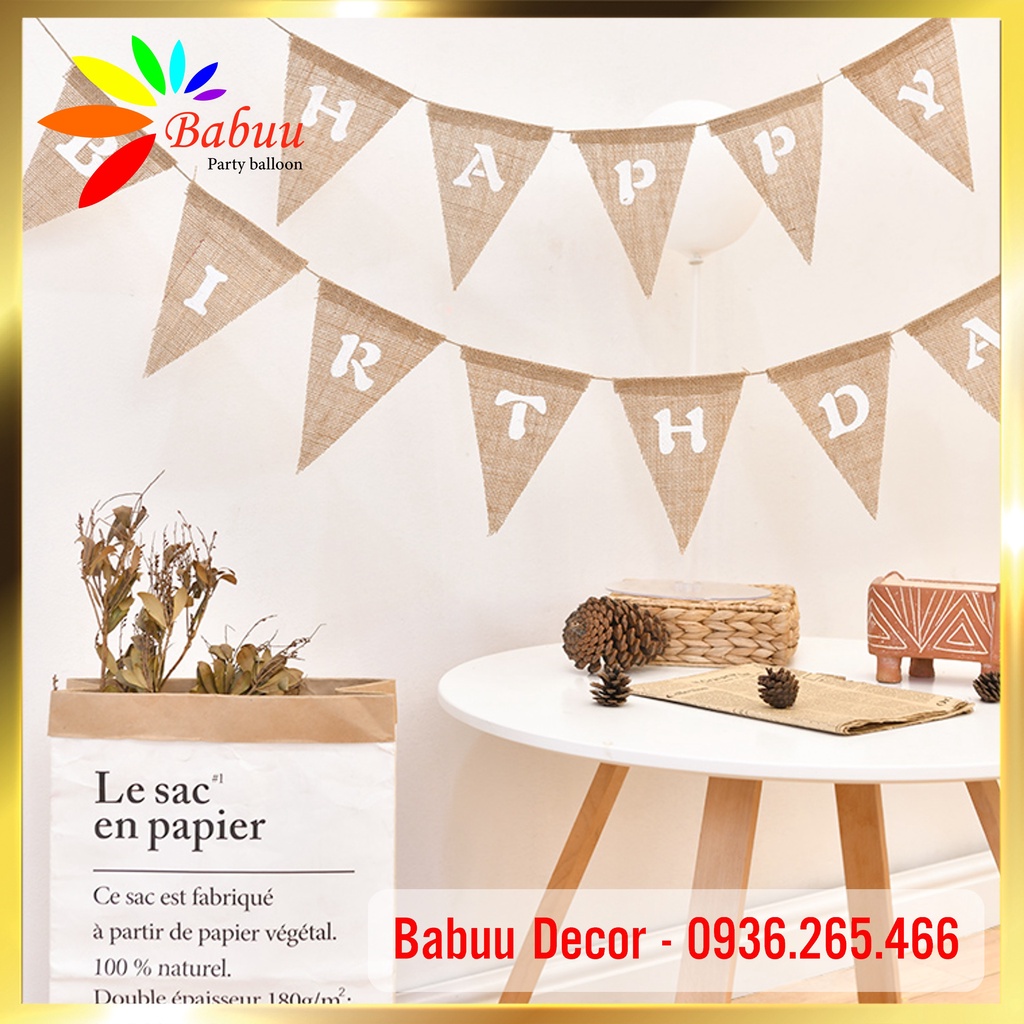 Dây chữ Happy Birthday bằng vải bố phong cách Hàn Quốc