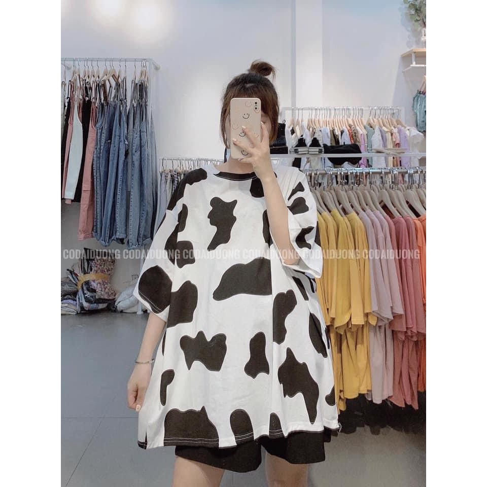 [Mã 44FASHIONSALE1 giảm 10K đơn 50K] Áo thun cotton tay lỡ Unisex loang bò sữ from rộng CAMA STORE M243