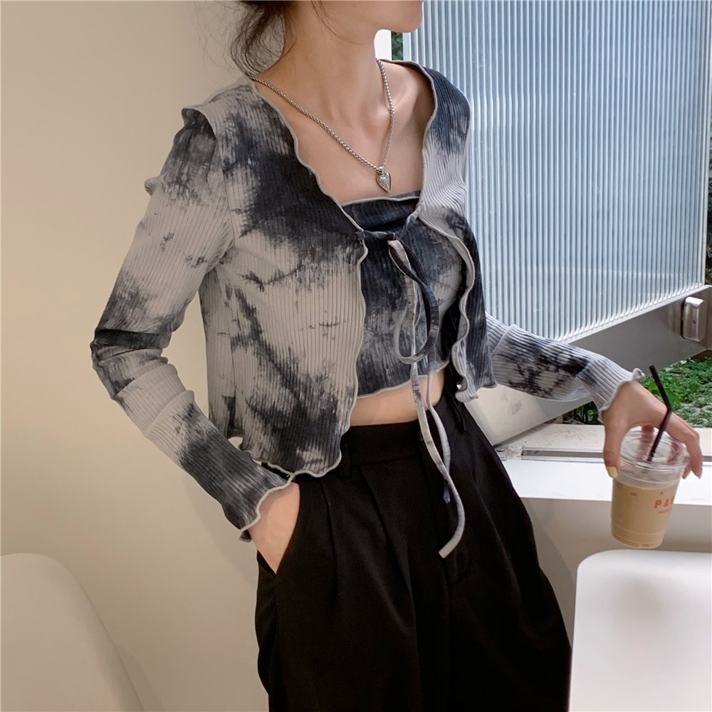 Áo kiểu nữ Cardigan Màu loang lổ Cá tính Ulzzang Hàn Quốc Áo kiểu nữ Phong các Cá tính Thời trang