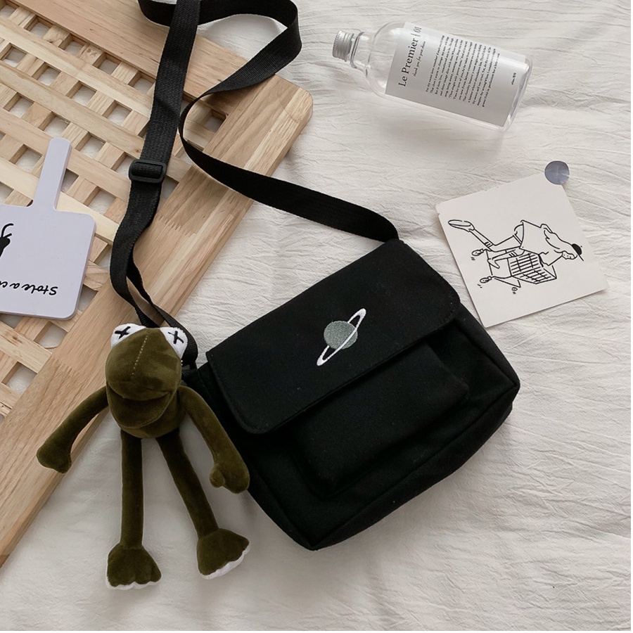 Túi Đeo Chéo Mini Vải Canvas Thêu Hình Hành Tinh Kiểu Dáng Năng Động Cá Tính Phong Cách Hàn Quốc