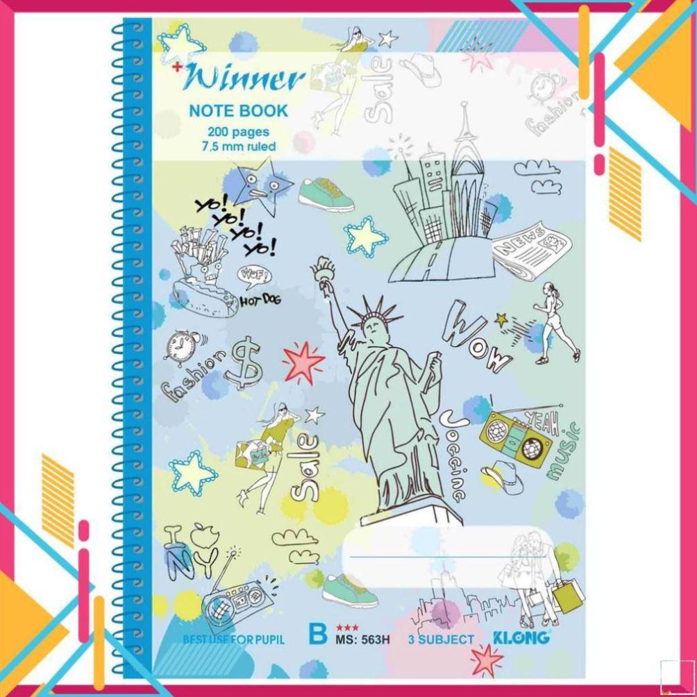 Vở kẻ ngang KLONG B5 lò xo đơn 200tr 58/90 Winner; MS: 563H []