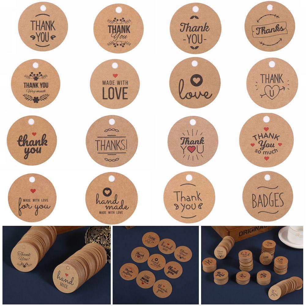 CONOPERY Set 100 Nhãn Giấy Kraft Hình Tròn In Chữ Thank You Có Dây Treo Trang Trí Thủ Công Đa Ứng Dụng
