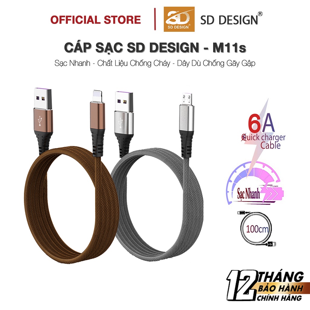 Cáp sạc nhanh 6A chính hãng SD DESIGN M11s hỗ trợ sạc nhanh dây dù chống đứt dài 1m2 bảo hành 1 đổi 1