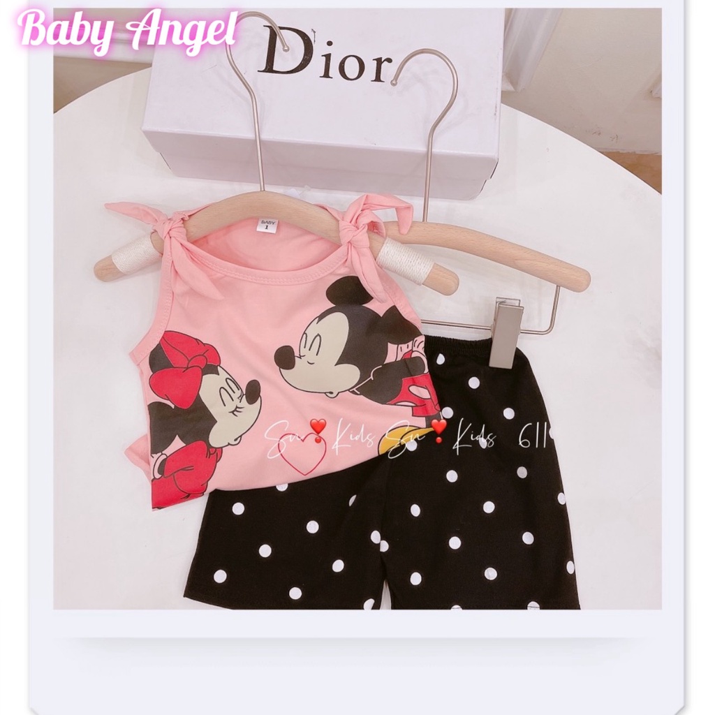 Bộ Cotton Tàu Loại 1 In Hình Mickey Đáng Yêu Cho Bé Gái - Bộ Quần Áo Cho Bé Gái