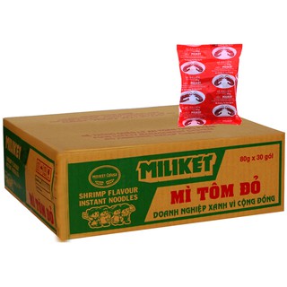 Thùng 30 gói mì Miliket hương vị tôm sa tế 80g
