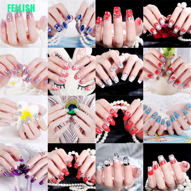 (Hàng Mới Về) Set 24 Móng Tay Giả Trong Suốt Phối Hoa Trang Trí Diy