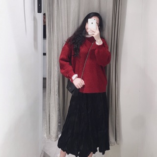 [ ảnh thật ] Chân váy nhung dập nhăn Be/ đen / xám xanh