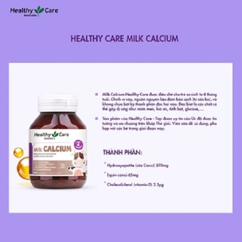 Viên sữa Canxi Healthy Care Úc - Bổ sung Canxi & vitamin D3 cho bé giúp phát triển chiều cao (60 viên)