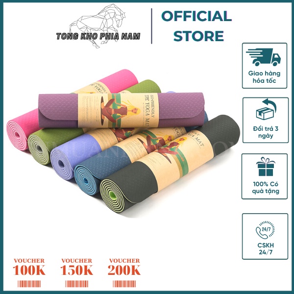 Thảm tập Yoga, Gym, Fitness Cao Cấp dày 6mm TPE Hàn Quốc - Nhỏ Gọn 2 Lớp Tiện Dụng