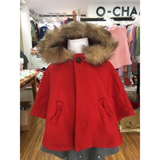 ÁO KHOÁC DẠ MŨ LÔNG ĐỎ (2-8Y)