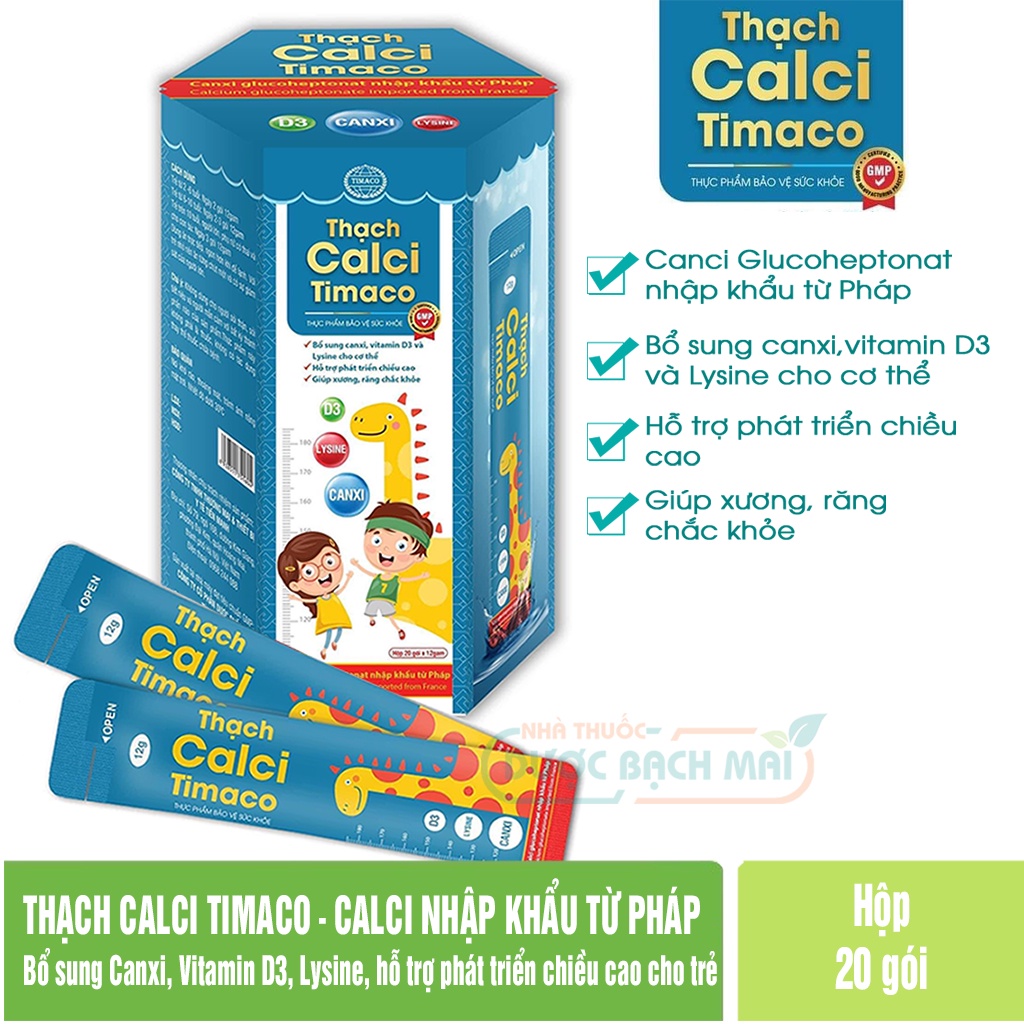 Thạch calci - Bổ sung canxi, vitamin D3 hỗ trợ trẻ phát triển chiều cao, giúp xương chắc khỏe - Hộp 20 gói