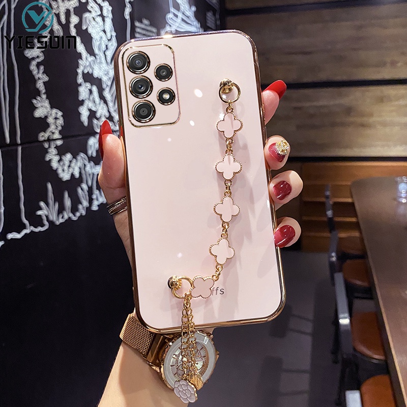 Ốp Điện Thoại Silicon Mềm Họa Tiết Lá May Mắn Gắn Dây Đeo Cổ Tay Cho Samsung Galaxy A32 4G A52 A52S A72 5G A22 A12