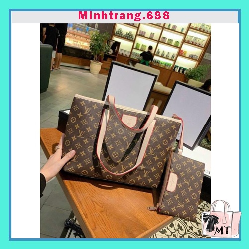 Túi xách nữ công sở bộ 2 chi tiết hoa nâu MT 22