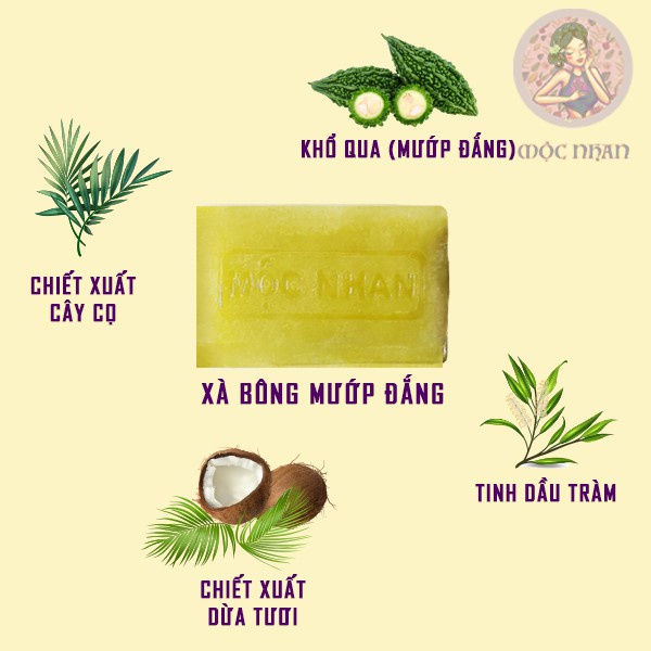 Xà bông nghệ, Xà bông mướp đắng, Mộc Nhan Natural, giảm mụn lưng, mờ thâm, da trắng hồng, mocnhanvn