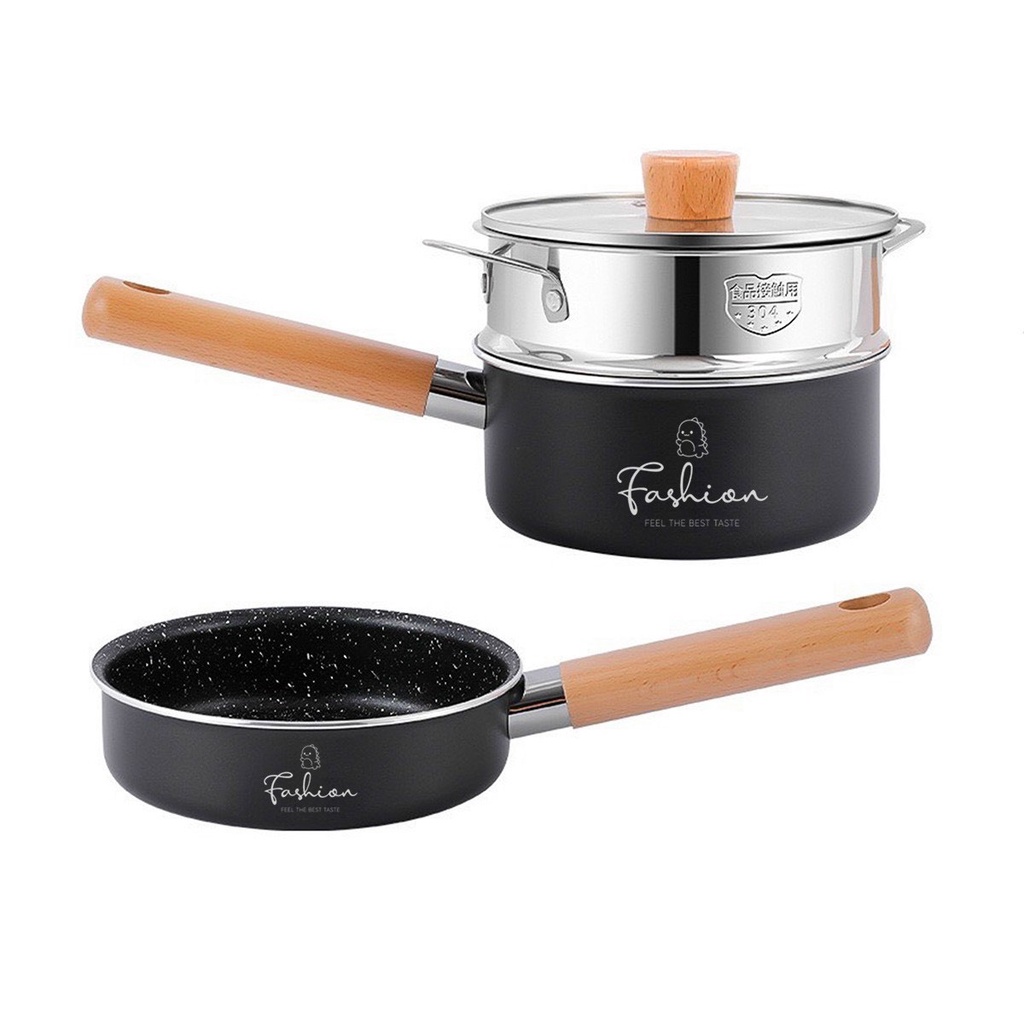 Bộ nồi chảo ăn dặm cho bé Fashion khủng long 16cm kèm xửng hấp