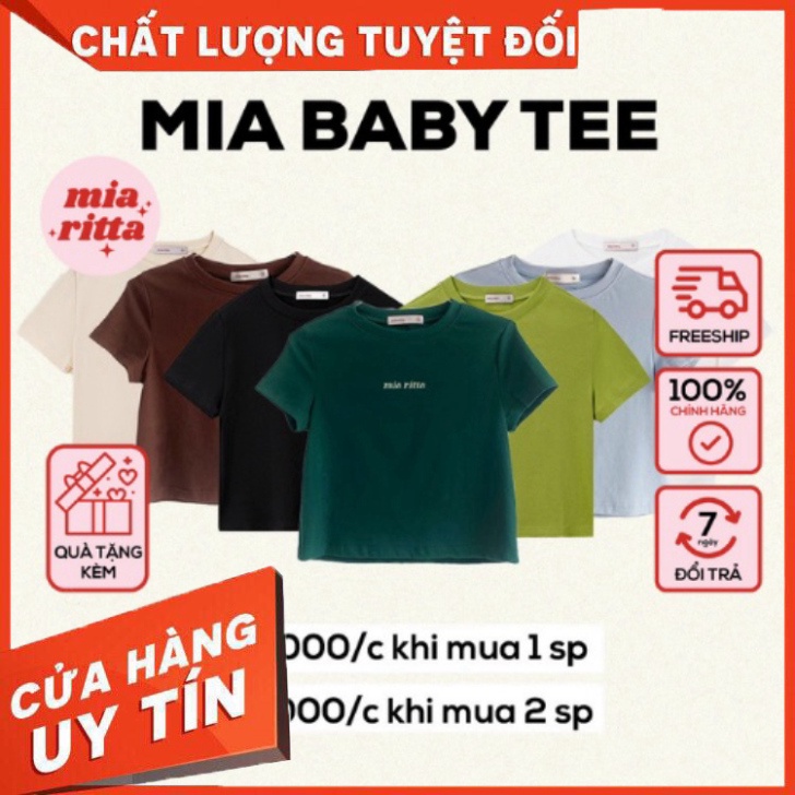 Áo croptop thun cộc tay thêu logo crop top ngắn tay dáng suôn Mia Ritta Baby Tee A2089 ảnh thật - Hàng nhập khẩu