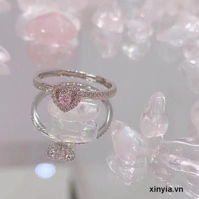 [xinyia.bb] Nhẫn Đính Hôn / Quà Tặng Sinh Nhật / Valentine Hình Trái Tim Màu Hồng