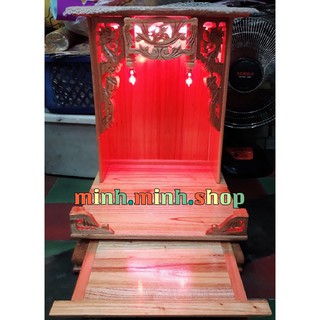 Bàn thờ Ông Thần Tài Ông Địa 42cm, gỗ xoan đào có chân quỳ, bóng tuýp