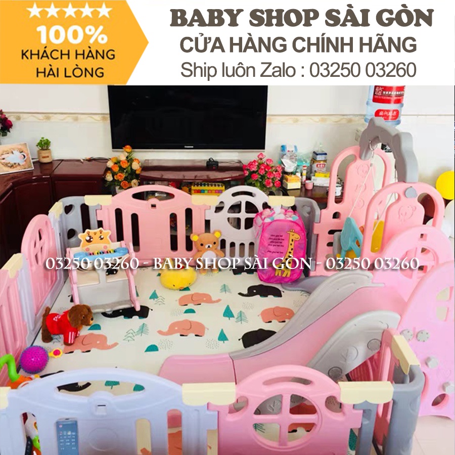 Quây cũi nhựa set FULL cầu trượt, xích đu , ngựa, bóng rổ Hàn Quốc Newber Kitty bo góc 9 chi tiết