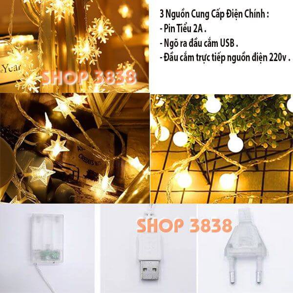 Lựa Nguồn( Pin- USB- Điện)Dây Đèn Led Bông Tuyết Dài 6M - 40 Bóng | BigBuy360 - bigbuy360.vn