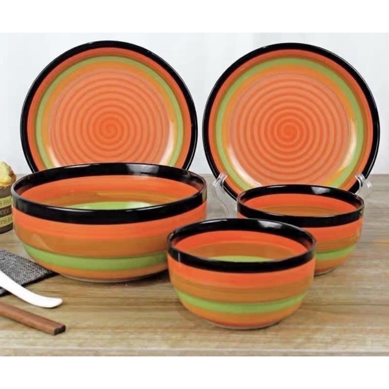 Set 2 Đĩa Sứ Sâu Lòng Hoạ Tiết Cầu Vồng 20cm - Dĩa Đựng Thức Ăn, Trái Cây - Tráng Men Cao Cấp