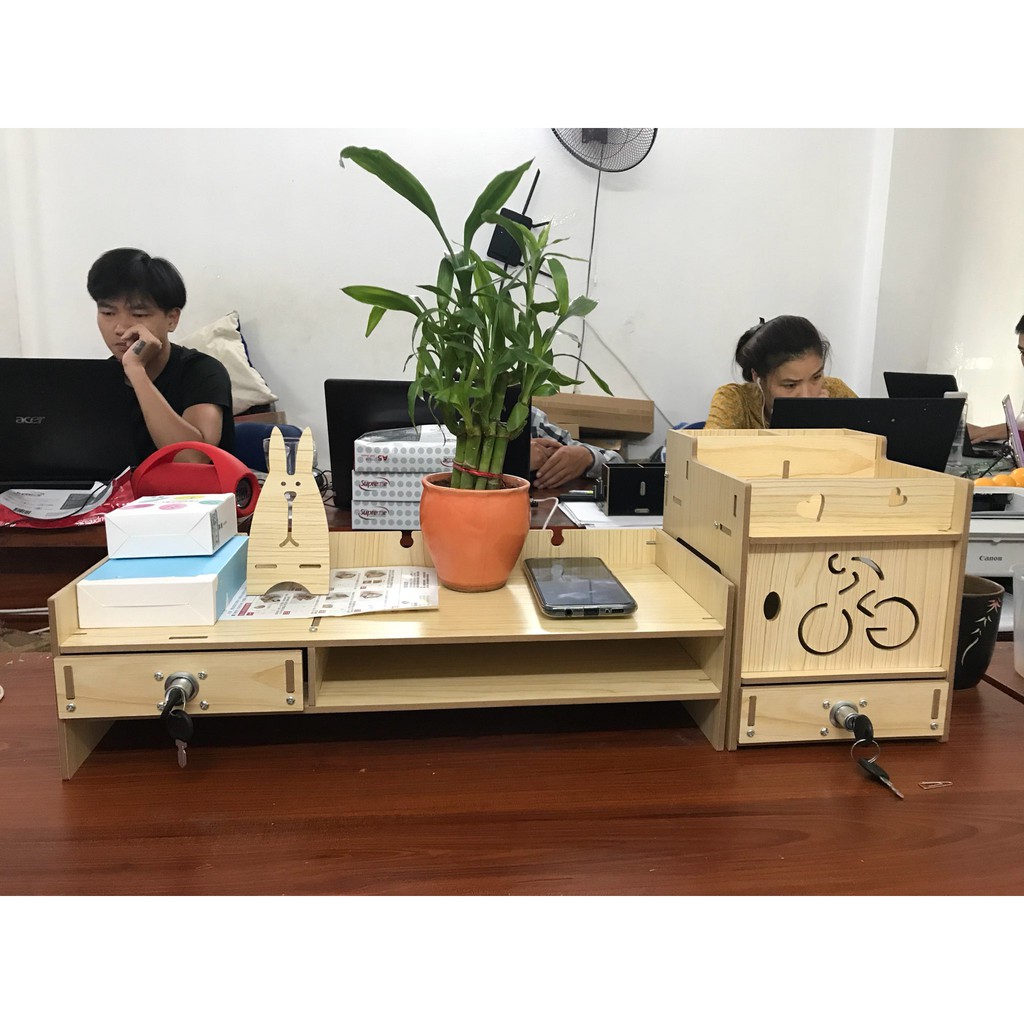 Kệ tài liệu để máy tính văn phòng để bàn làm việc bằng gỗ Giá sách gỗ lắp ghép để bàn học tập có ngăn kéo chìa khoá | BigBuy360 - bigbuy360.vn