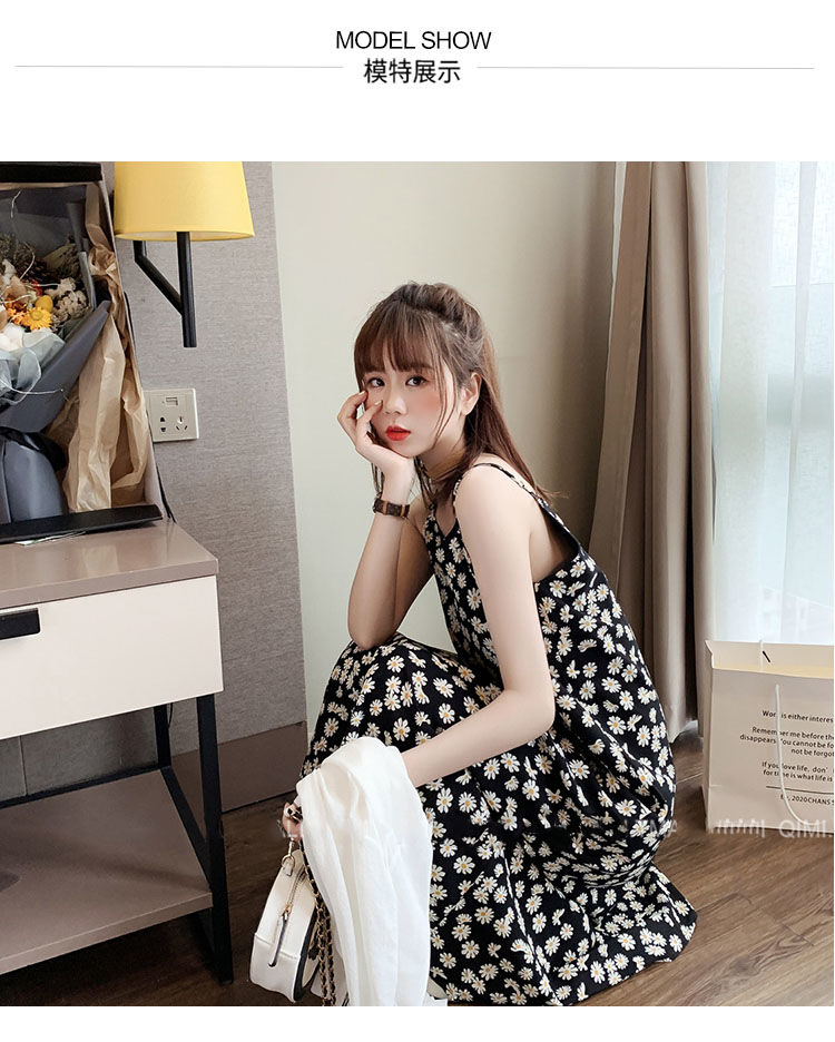 Đầm hai dây chiffon in hình hoa cúc dễ thương cho nữ