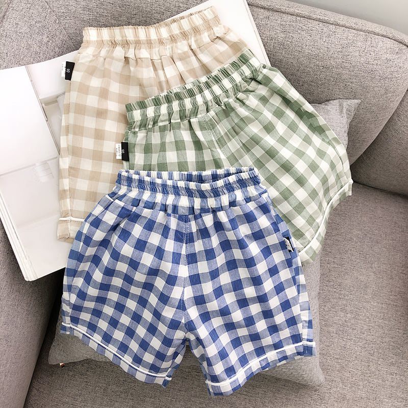 Bộ cộc tay pijama kẻ caro cho bé trai và bé gái, đồ bộ cho bé từ 6-27kg