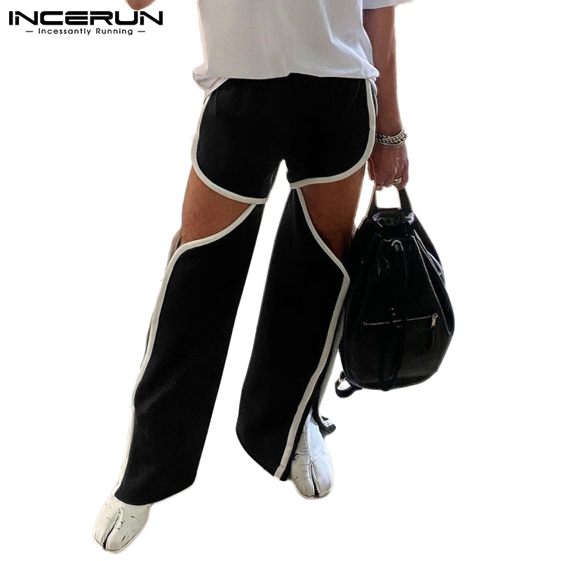 Quần INCERUN dài eo thun thiết kế hở đùi thời trang cá tính cho nam