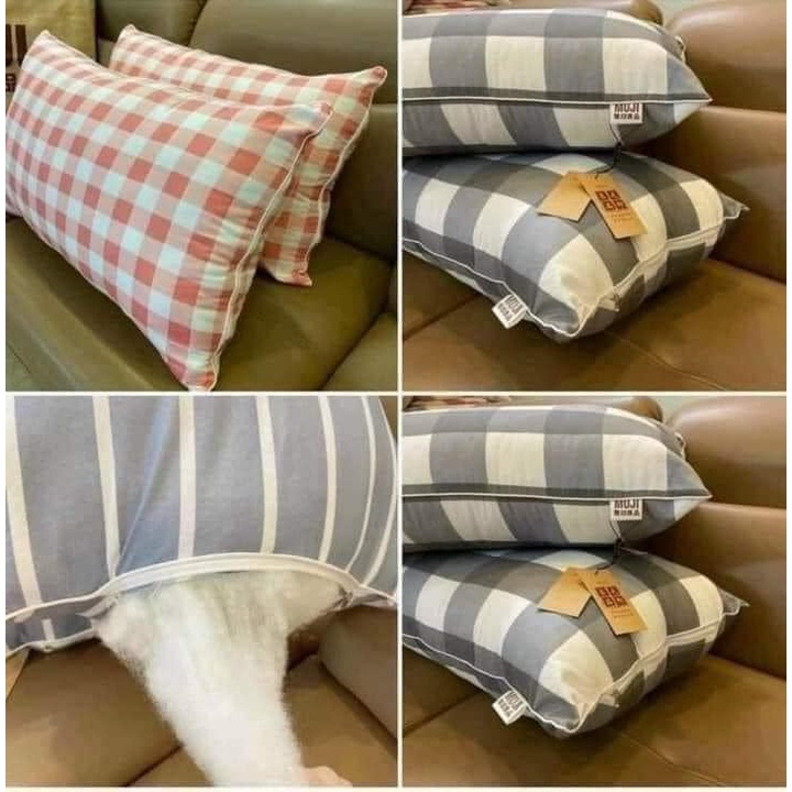 Bộ 2 Ruột gối MUji KẺ CARO loại dày (50x70cm) cho gia đình