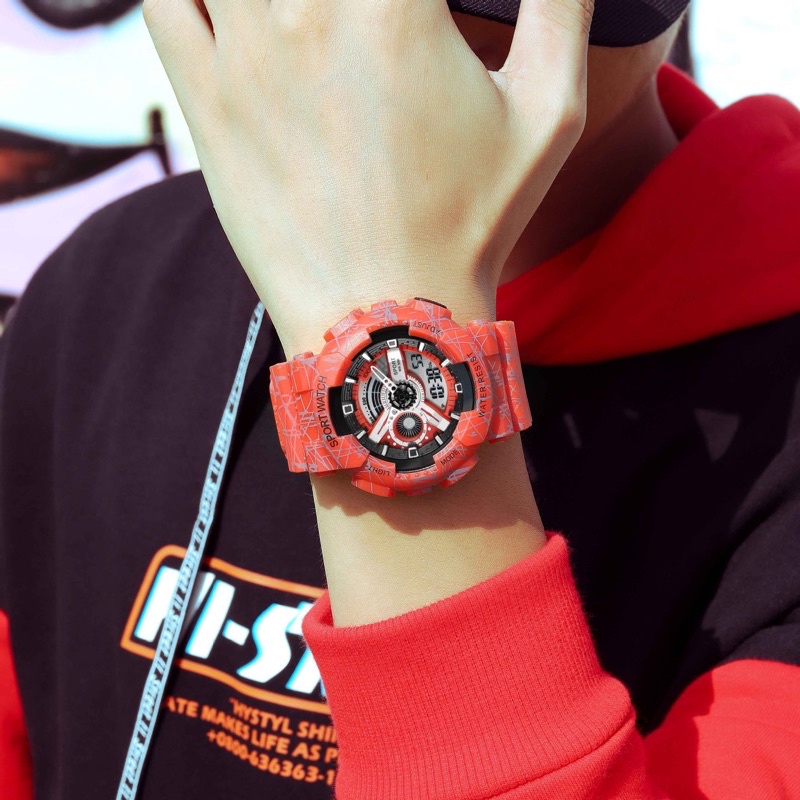 Đồng hồ thể thao SPORTS phiên bản ANIME, đồng hồ nam nữ chính hãng đa chức năng chống nước chống xước dây cao su