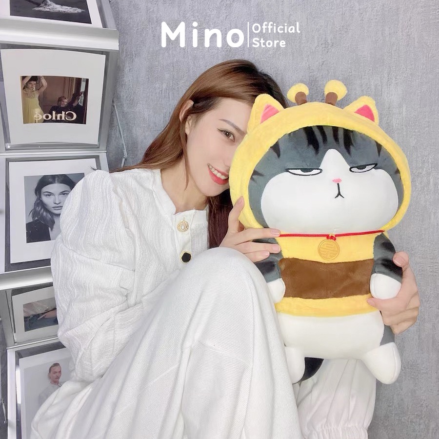 Gấu Bông Mèo Hoàng Thượng Béo Và Chó Mặt Xệ Cosplay Ong Vàng MINO STORE Thú Nhồi Bông Chó Mèo Cute 60cm TH81