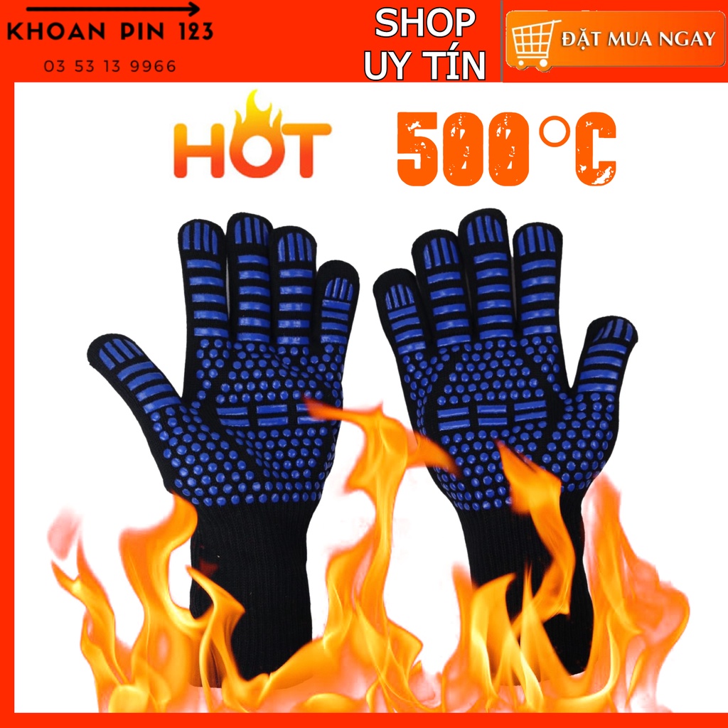 Găng tay chịu nhiệt đến 500 độ C, chống cháy không trơn trượt