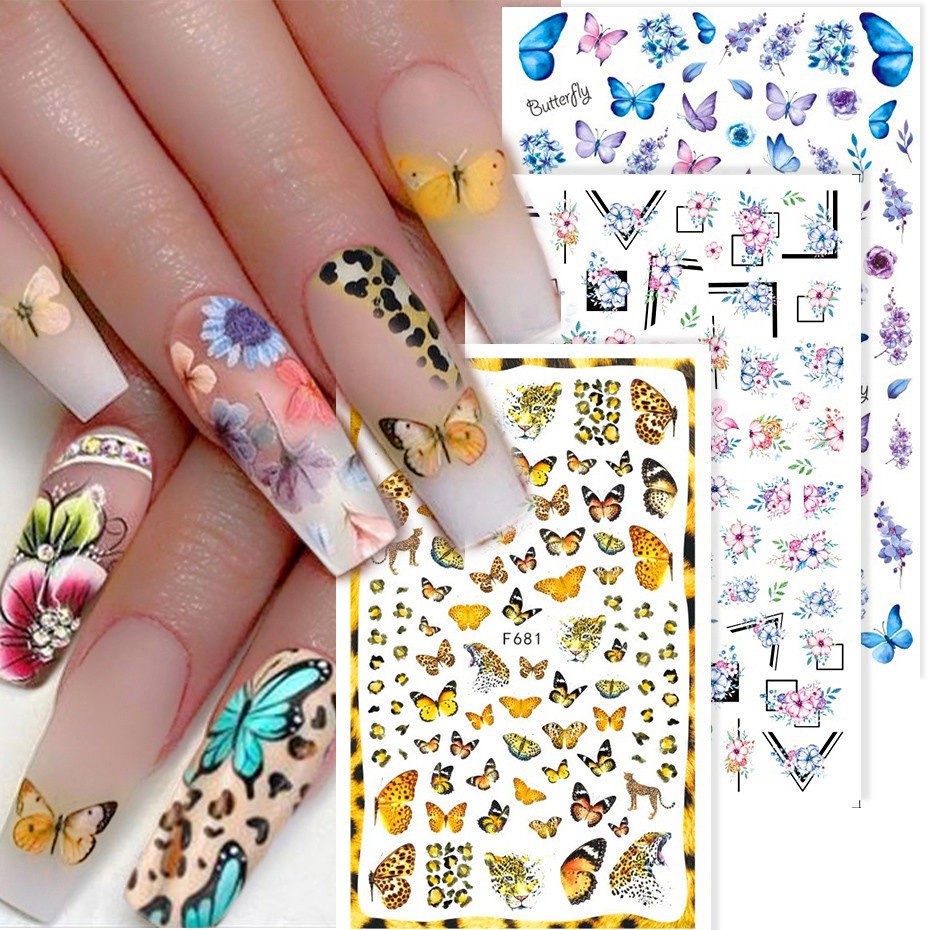 Miếng Dán Trang Trí Móng Tay Hình Cánh Bướm 3d Nhiều Màu Sắc