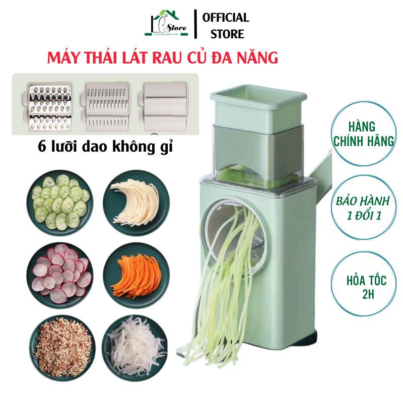 Máy Thái Lát Rau Củ - Thái Lát Bào Cắt Củ Quả Đa Năng Kèm 6 Lưỡi Dao Cắt