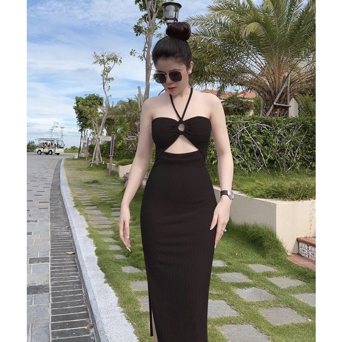 Đầm Body Xốp Quảng Châu Khoen Giữa có mút