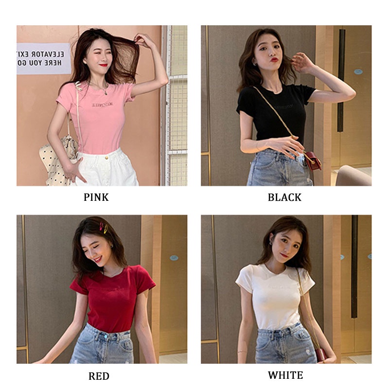 Áo thun ôm YEYA thêu chữ đơn giản thời trang cho nữ