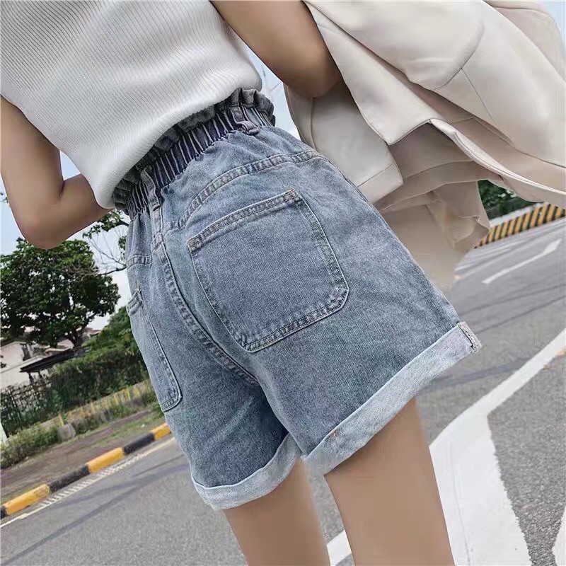 Quần Short Jeans Hai Khuy Đai Chun Cạp Cao Kiểu Dáng Thời Trang Cá Tính | BigBuy360 - bigbuy360.vn