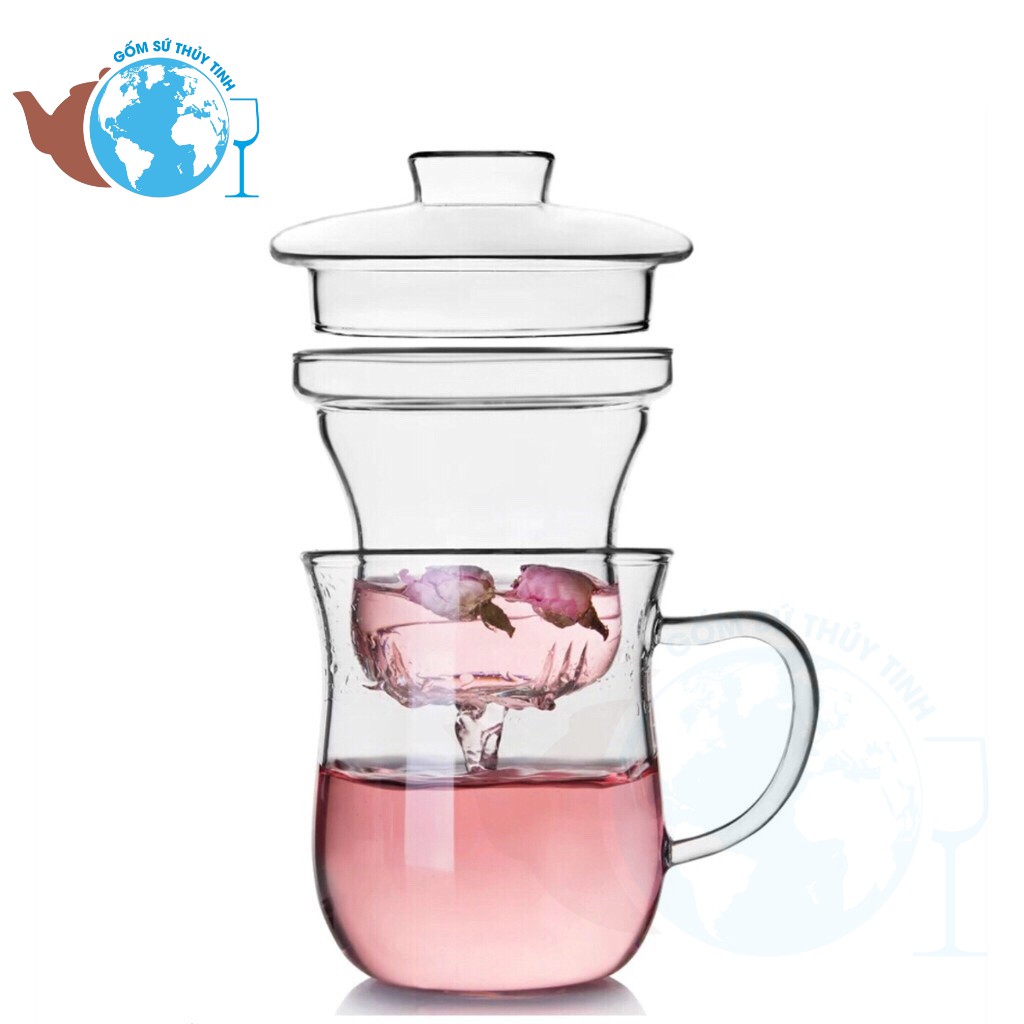 Ly Lọc Trà Thủy Tinh Dáng Eo Thon 300ml