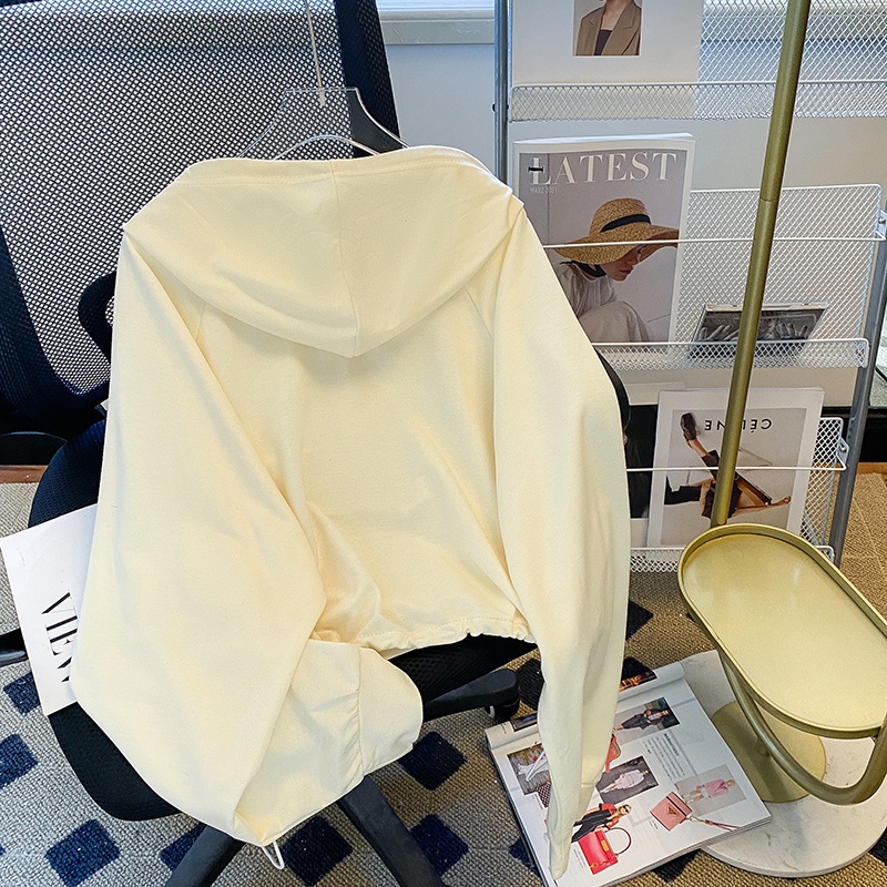 Áo hoodie ZHELIHANGFEI tay dài dáng rộng lưng cao kiểu dáng thời trang